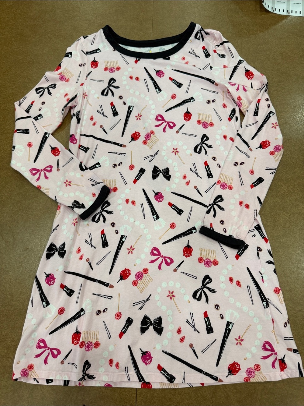 Kate Spade Brushed Cotton Pink Makeup Print Long Sleeve Tunic Long Sleeved XS